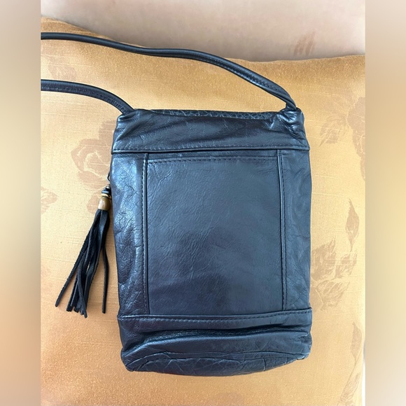 Leather and Suede Mixed Media Black and Gold Handbag Crossbody - Picture 6 of 10